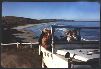LLoyd Godman in old Land Rover with Blackhea in the background