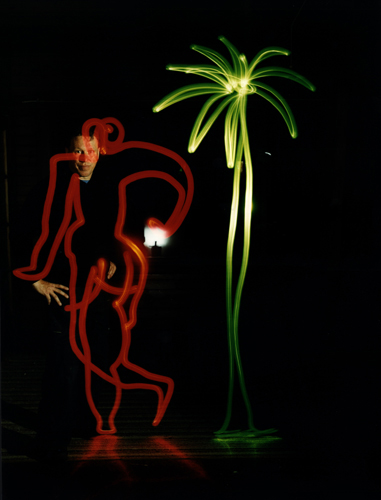 Figure and tree 2002 -Image 5 - New Zealand artist, Lindsay Crooks - Lloyd Godman - light drawing collaboration