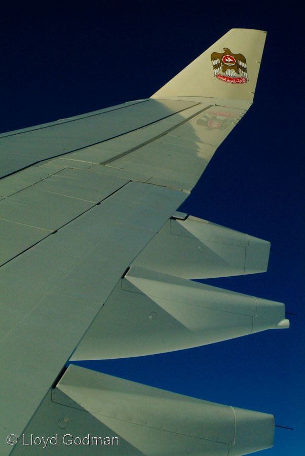 Etihad air craft wing, photograph © Lloyd Godman