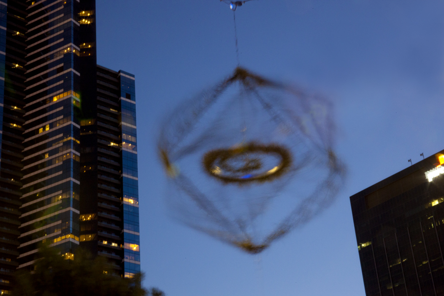 Airborne project - first installation at Les Erdi Plaza, Northbank, 9 Feb 29 2013, with Melbourne's tallest building Eureka tower in the background, lloyd godman