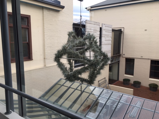 SPICEE, by ecological artist Lloyd Godman - the first permanent suspended rotating living air plant sculpture, Friends School, Hobart, Australia